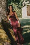 COLETTE MERLOT SILK MIDI SKIRT
