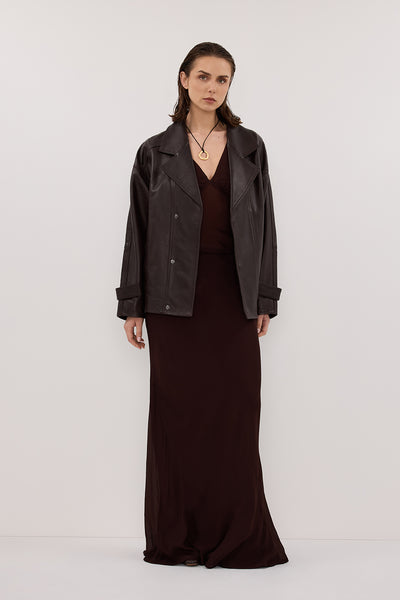 Stas wearing CARLY DARK CHOC MIDI SKIRT