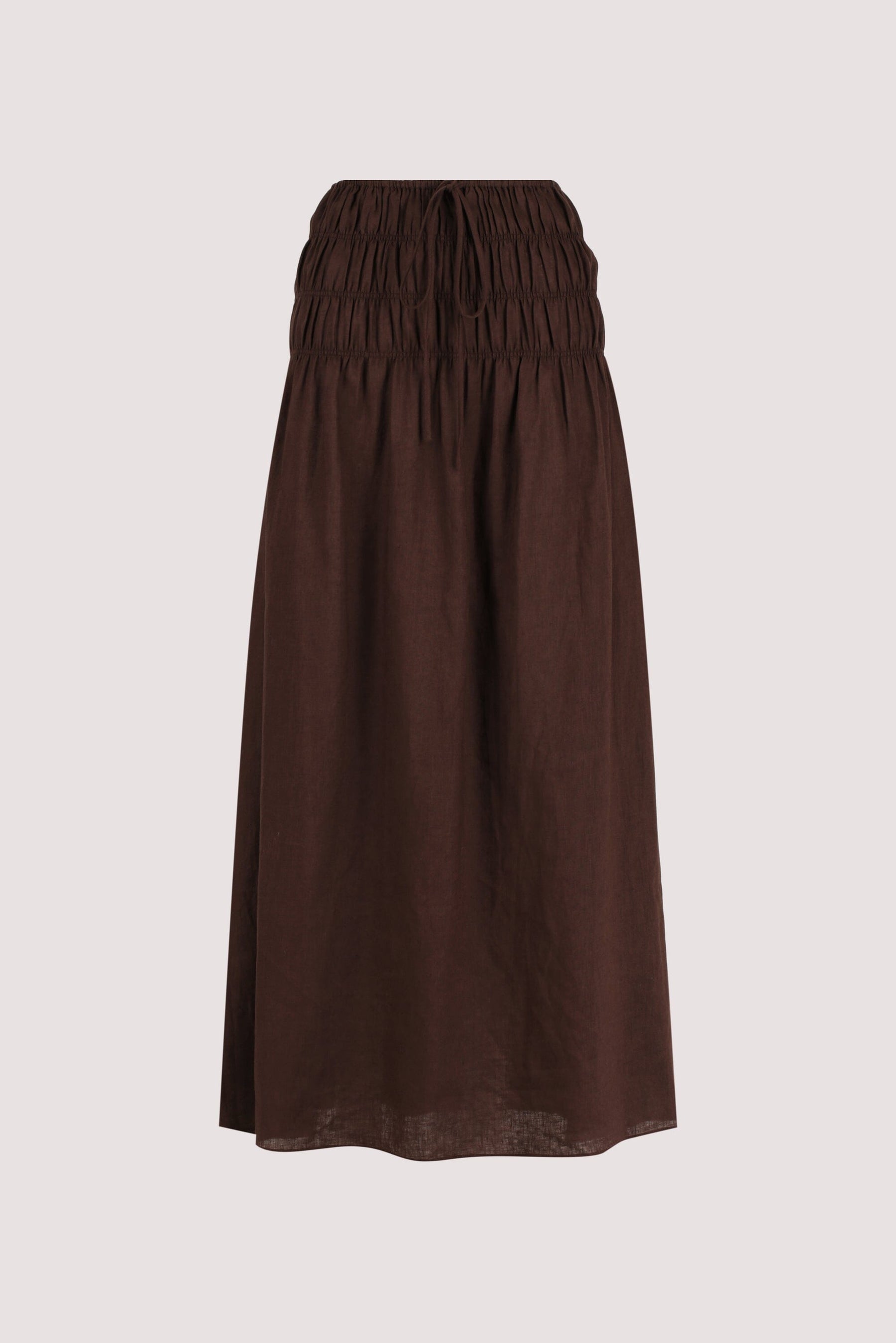 MAIA COCOA LINEN SHIRRED MIDI SKIRT Clothing DISSH Boutiques 