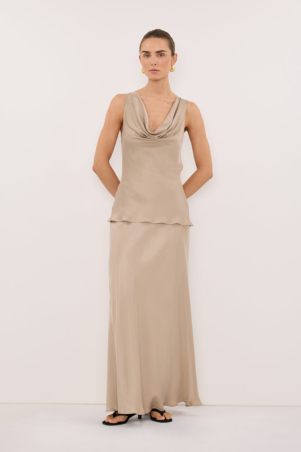 JULIETTE GOLD SILK MIDI SKIRT