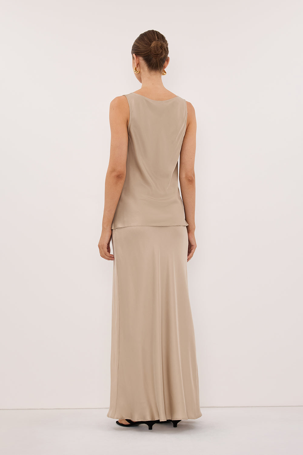 JULIETTE GOLD SILK MIDI SKIRT