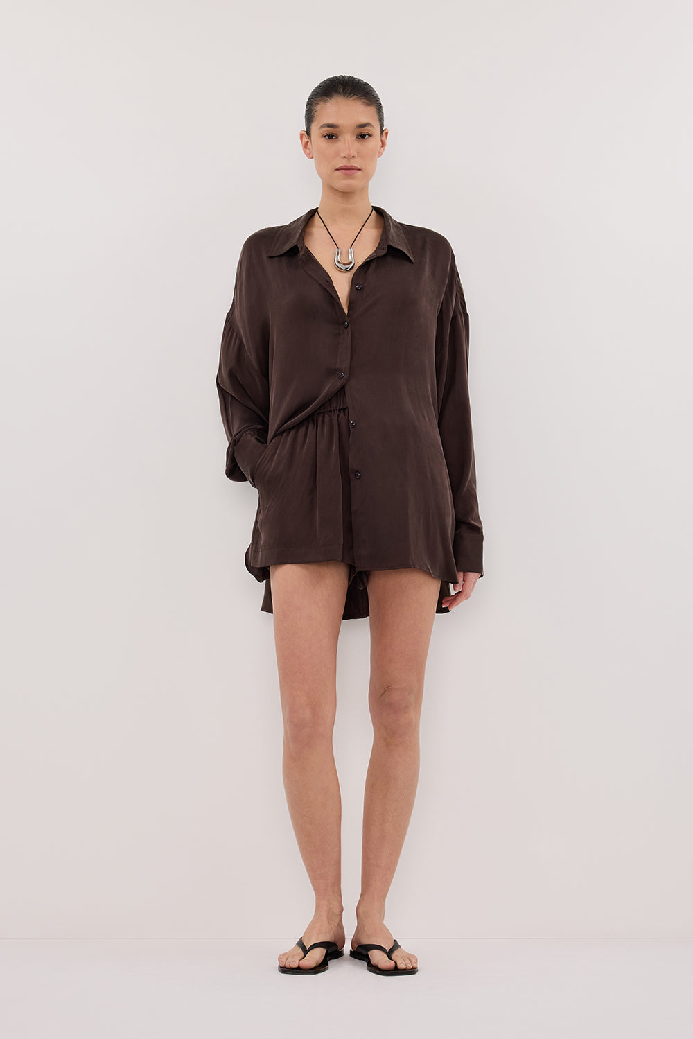ISLA BITTER CHOC SILK SHORT Clothing DISSH Boutiques 14 BITTER CHOCOLATE 