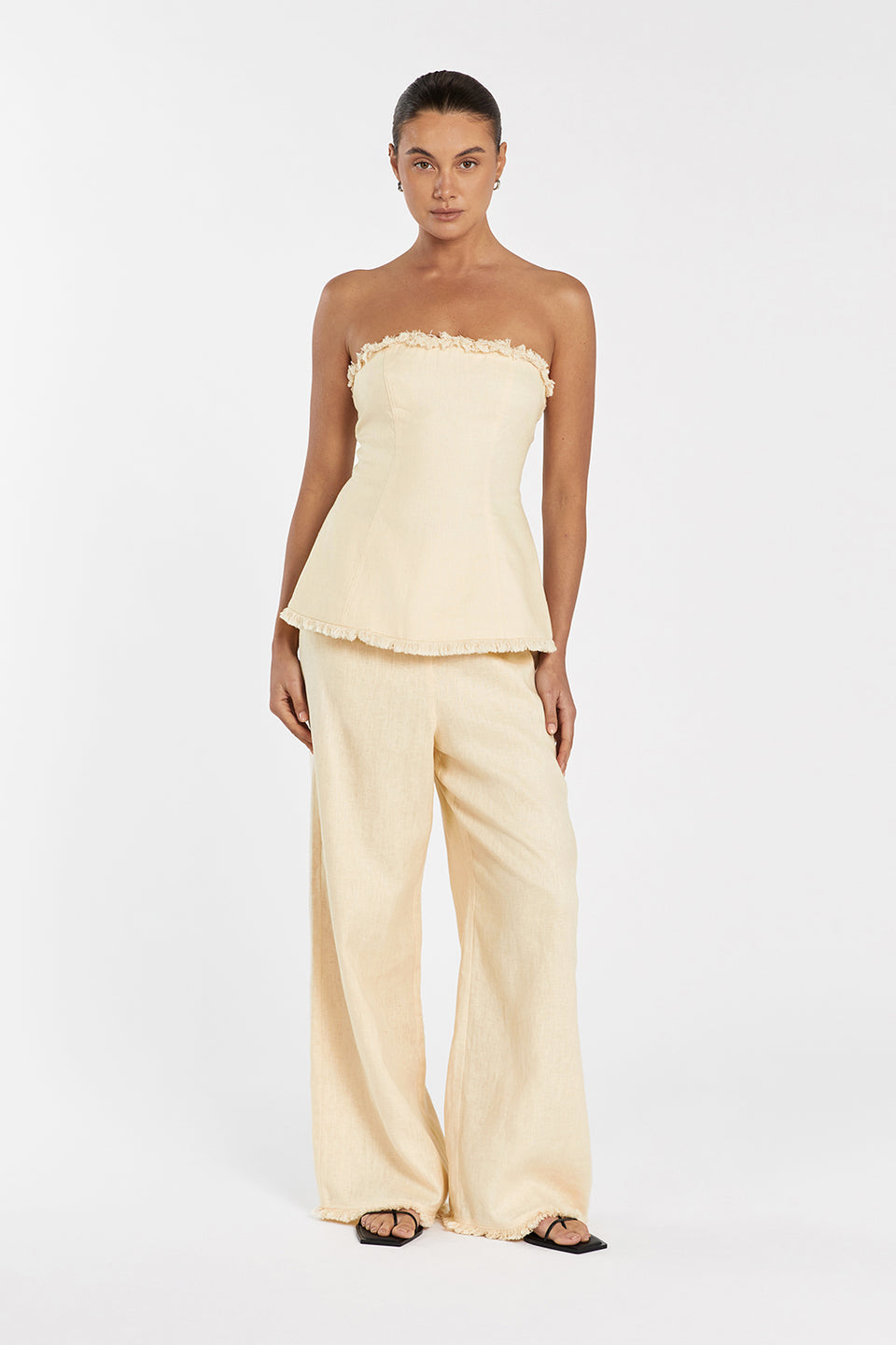 ZAHARA LEMON LINEN FRINGED PANT Clothing DISSH Boutiques 