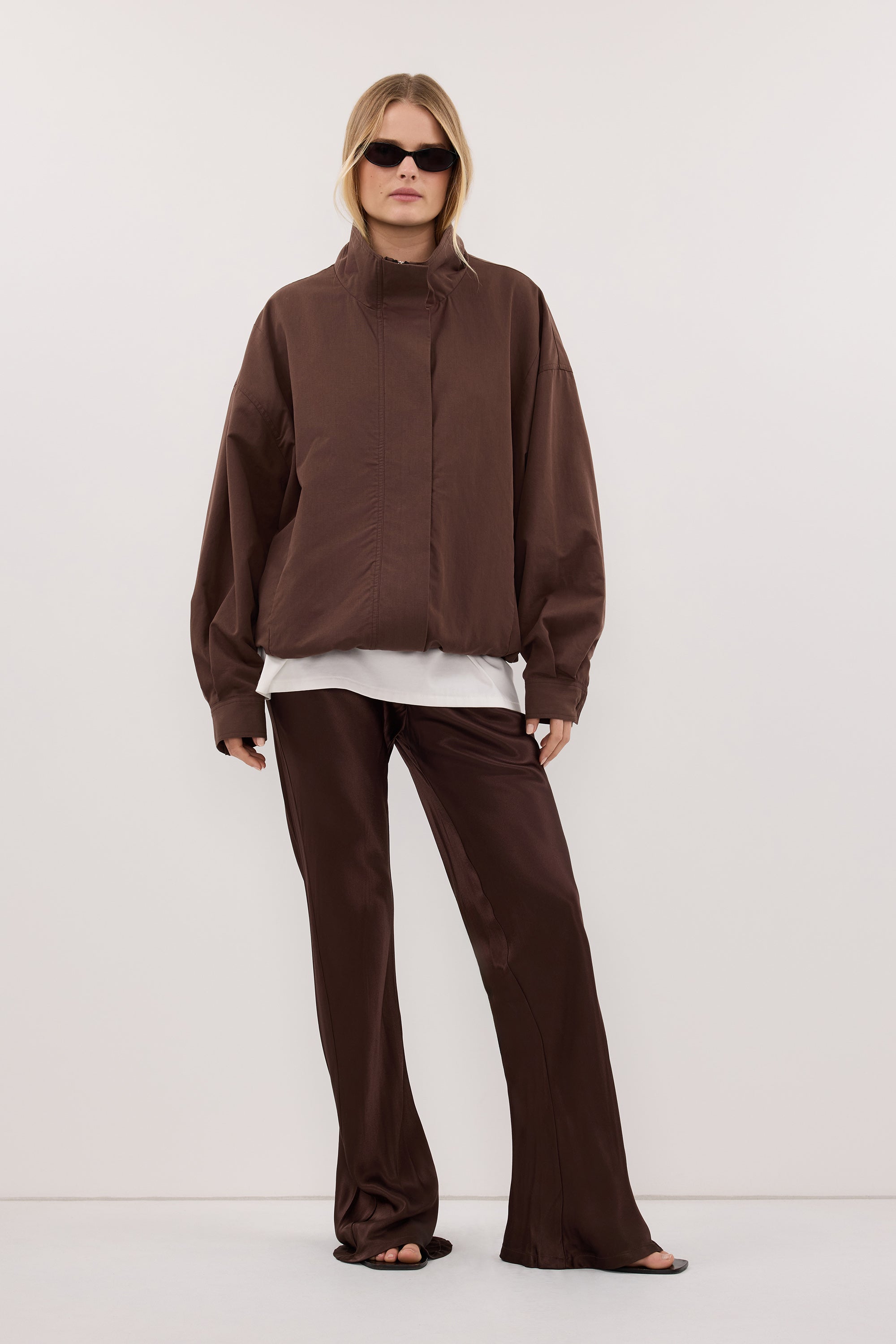 NIKKI BITTER CHOC SATIN BIAS PANT