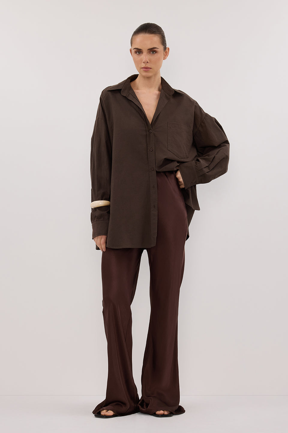 NIKKI BITTER CHOC SATIN BIAS PANT Clothing DISSH Boutiques 