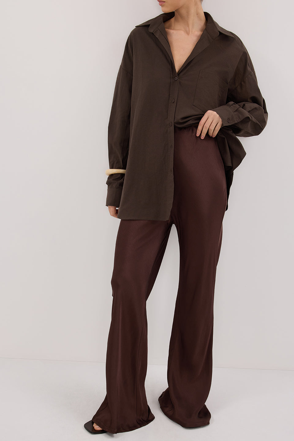 NIKKI BITTER CHOC SATIN BIAS PANT Clothing DISSH Boutiques 