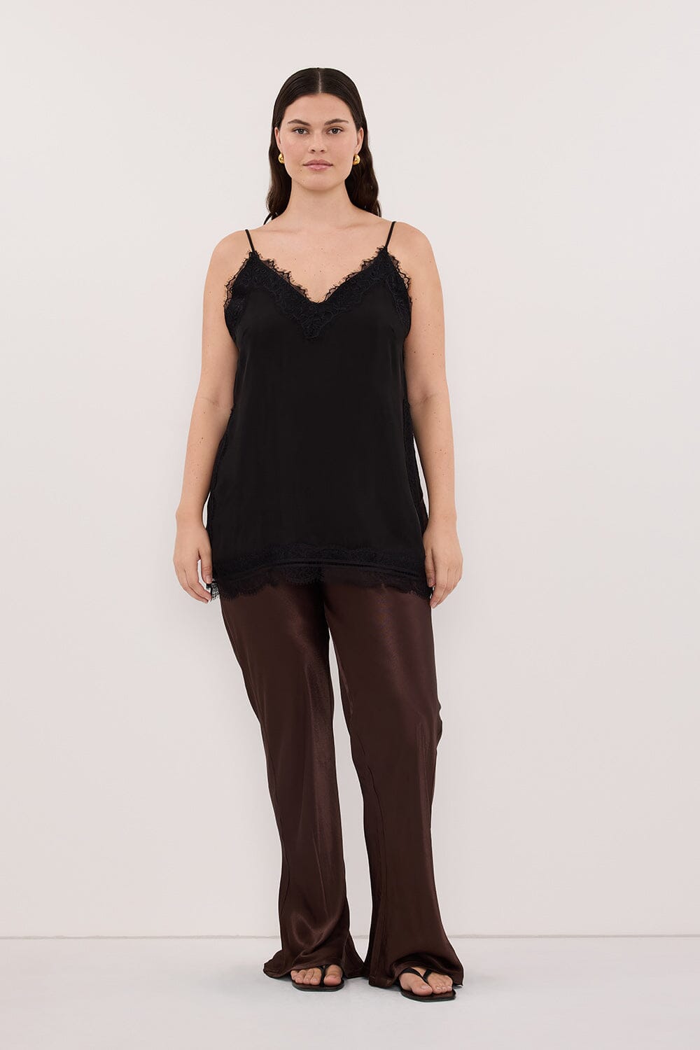 NIKKI BITTER CHOC SATIN BIAS PANT