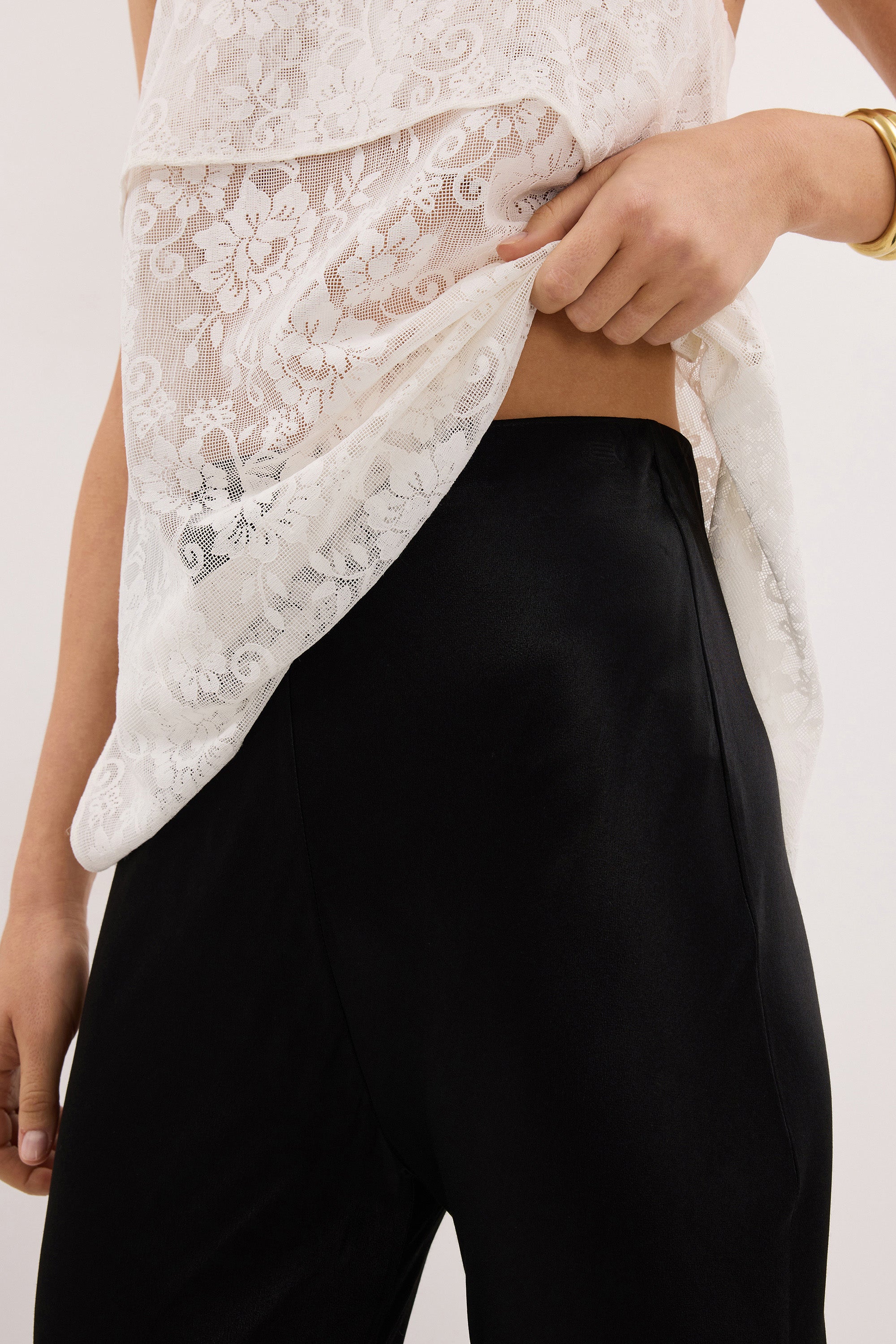 NIKKI BLACK SATIN BIAS PANT