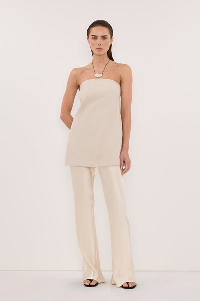 Stas wearing NIKKI CREAM SATIN BIAS PANT