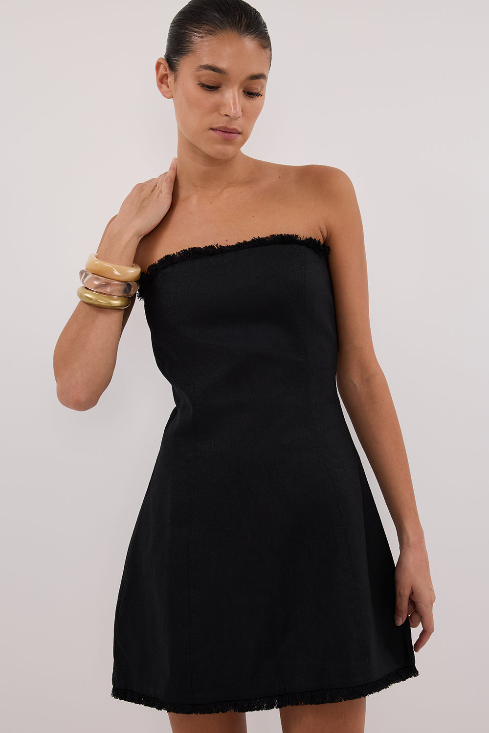 ZAHARA BLACK FRINGED MINI DRESS Clothing DISSH Boutiques 