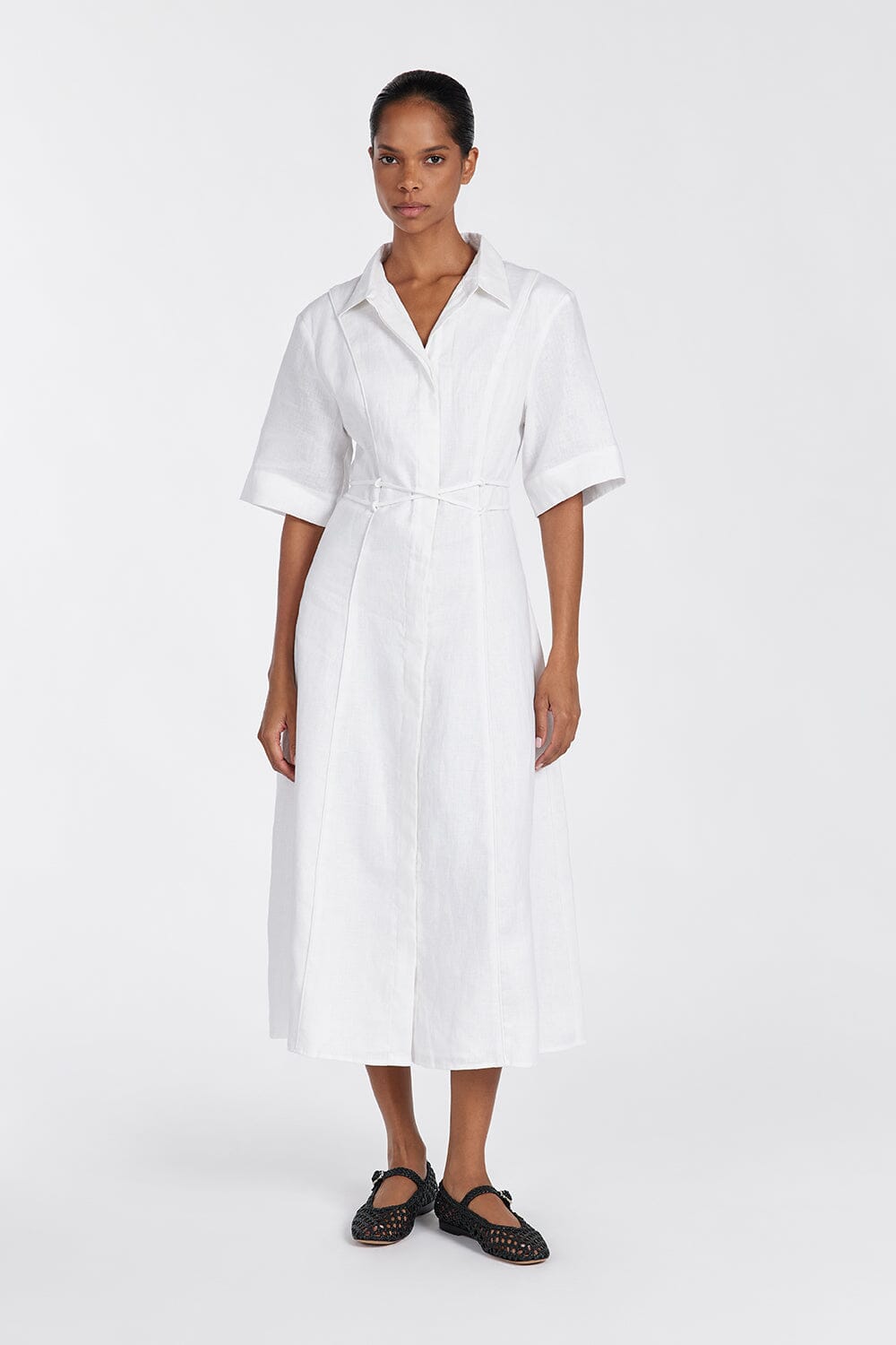 ASTRID WHITE LINEN MIDI DRESS Clothing DISSH Boutiques 