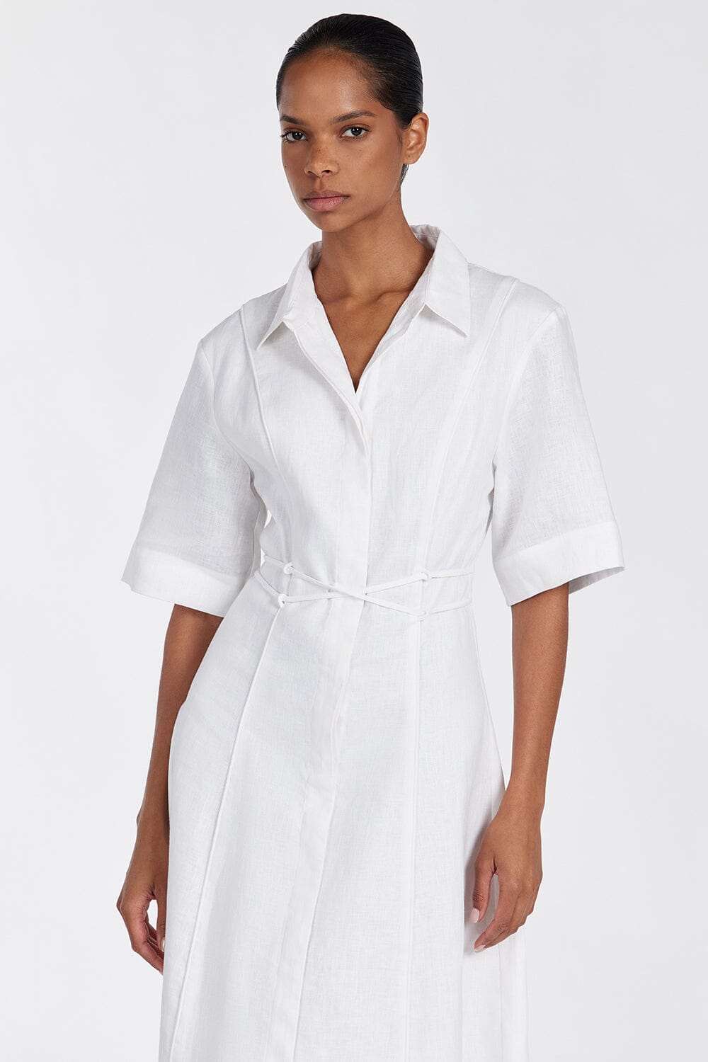 ASTRID WHITE LINEN MIDI DRESS Clothing DISSH Boutiques 