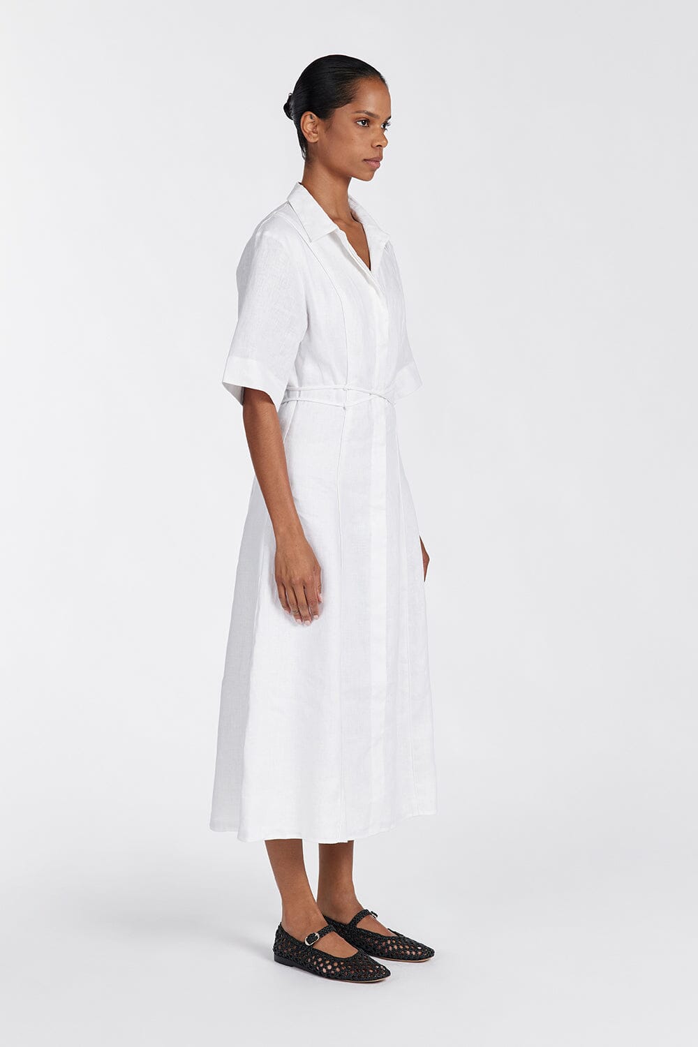 ASTRID WHITE LINEN MIDI DRESS Clothing DISSH Boutiques 