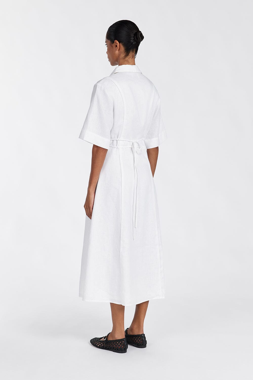 ASTRID WHITE LINEN MIDI DRESS Clothing DISSH Boutiques 