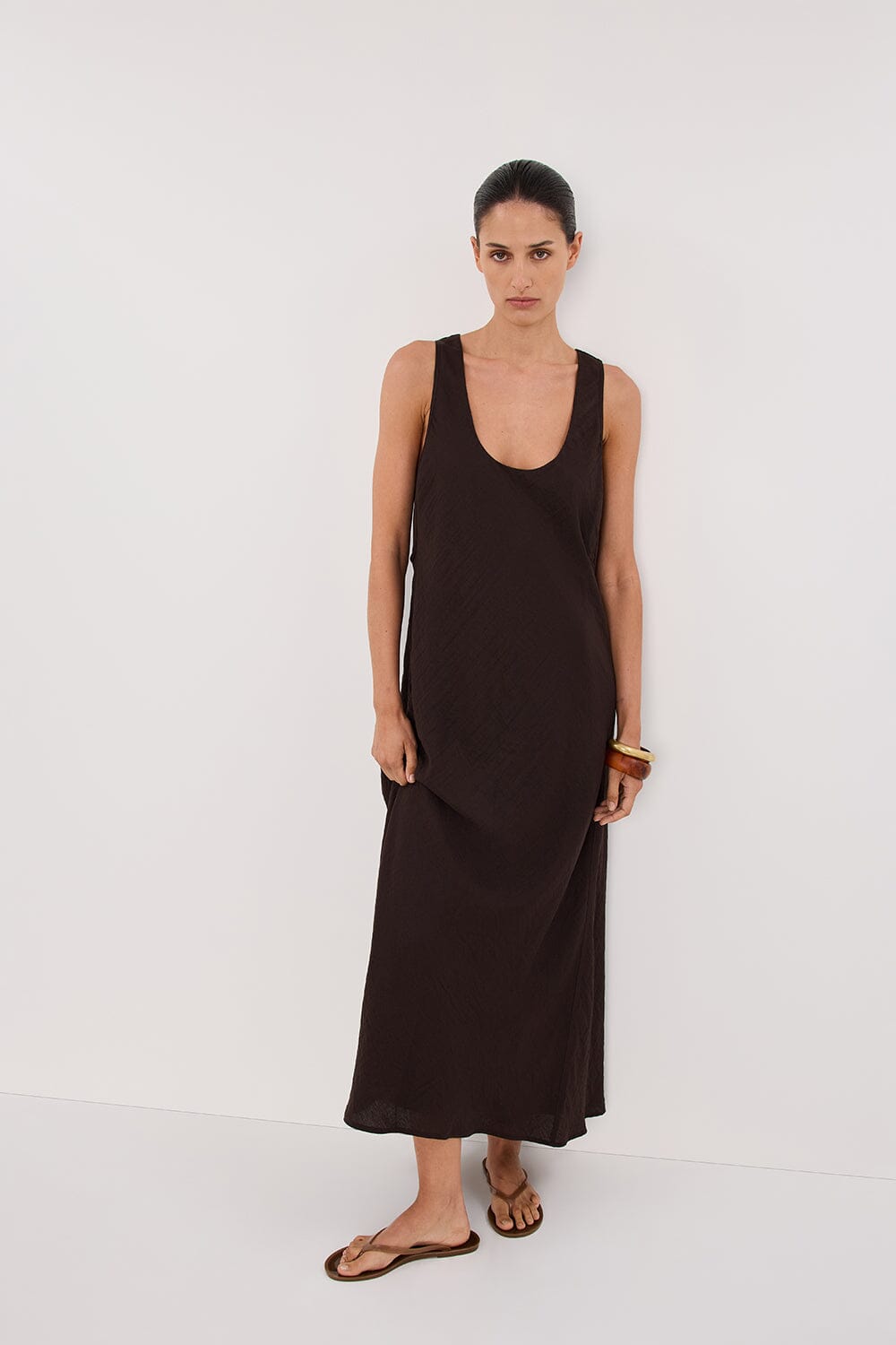 SHILOH BITTER CHOC SCOOP NECK DRESS Clothing DISSH Boutiques 6 BITTER CHOCOLATE 