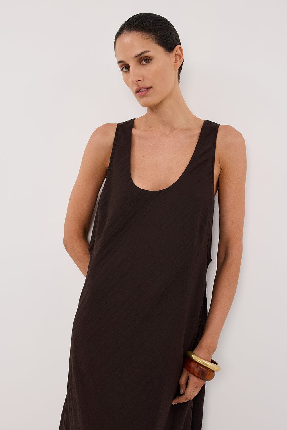 SHILOH BITTER CHOC SCOOP NECK DRESS Clothing DISSH Boutiques 