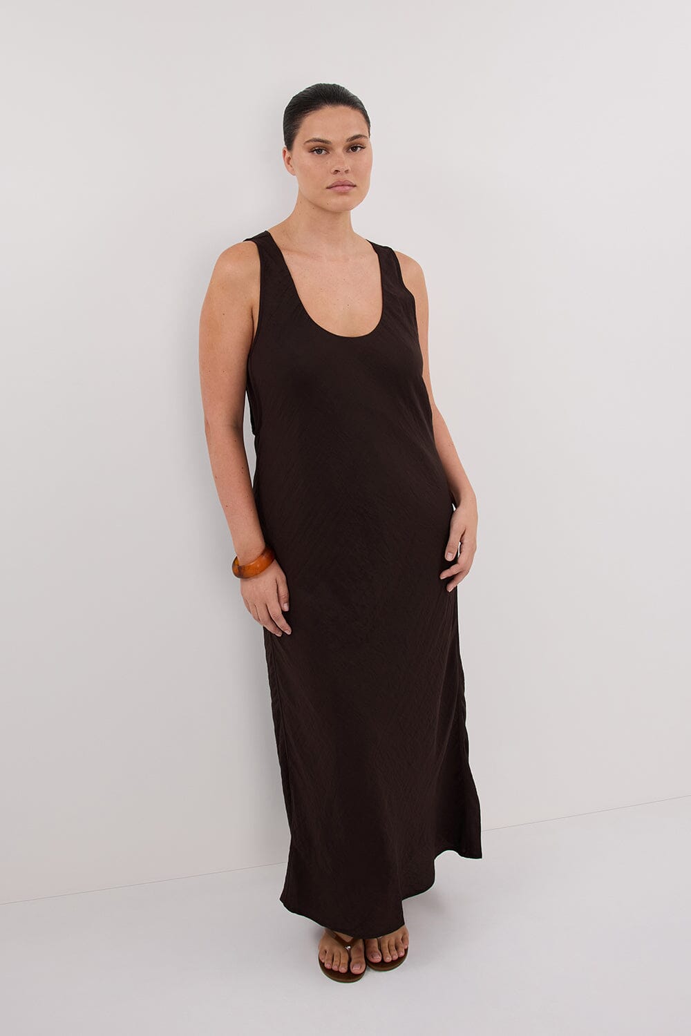 SHILOH BITTER CHOC SCOOP NECK MIDI DRESS Clothing DISSH Boutiques 