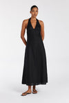 AUDREY BLACK HALTER LINEN DRESS - PRE ORDER