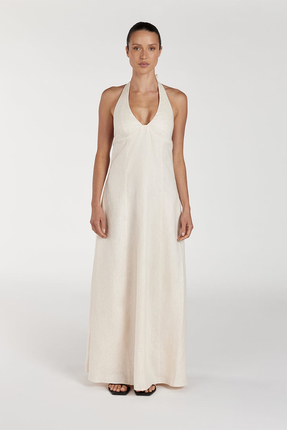 AUDREY CREAM HALTER LINEN DRESS Clothing DISSH Boutiques 6 CREAM 