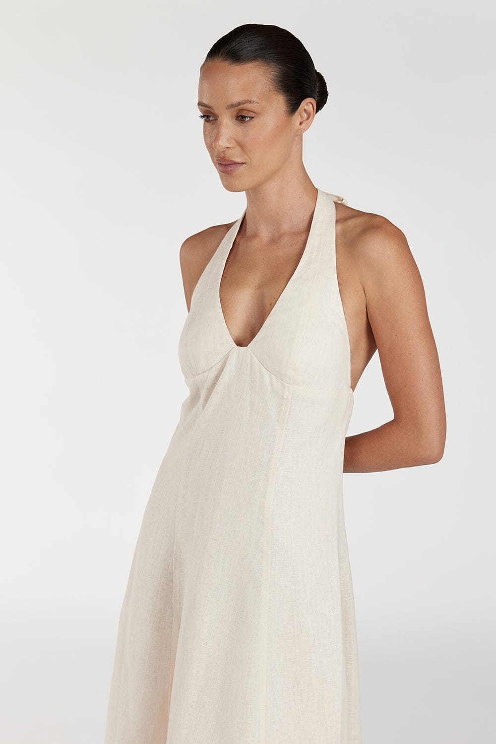 AUDREY CREAM HALTER LINEN DRESS Clothing DISSH Boutiques 