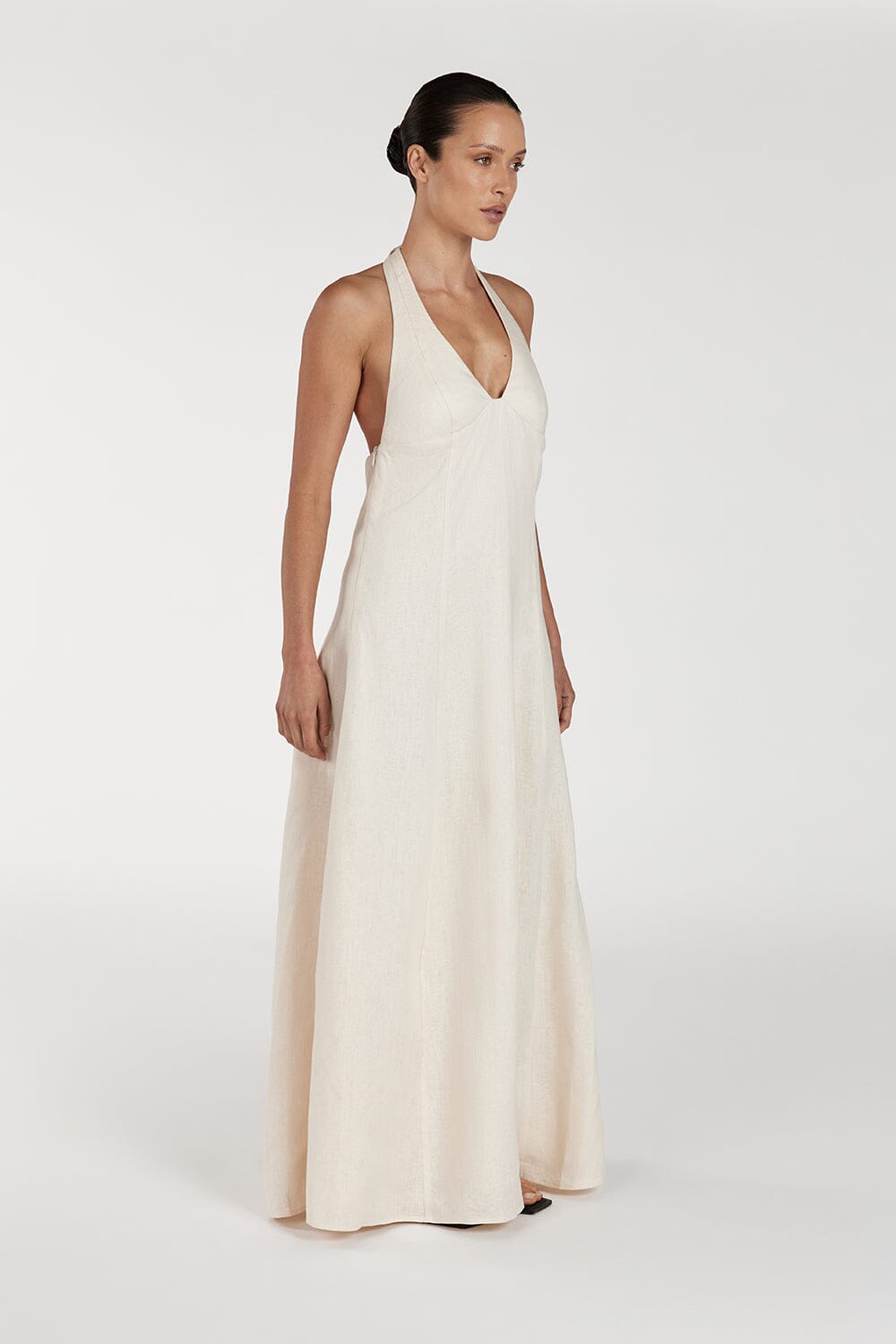 AUDREY CREAM HALTER LINEN DRESS Clothing DISSH Boutiques 