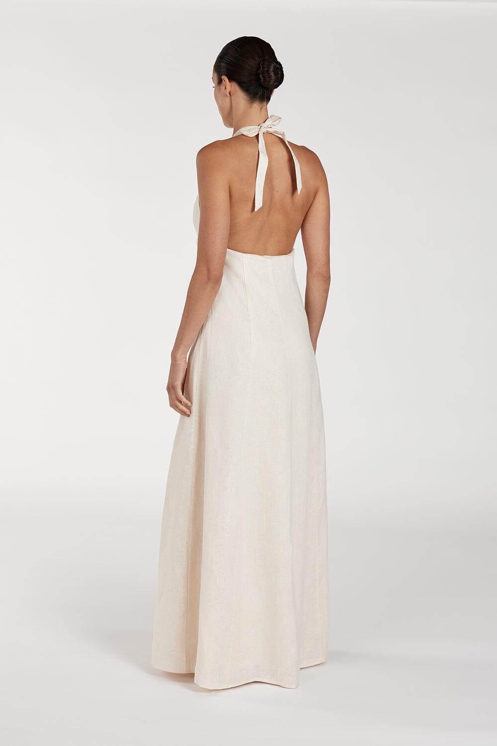 AUDREY CREAM HALTER LINEN DRESS Clothing DISSH Boutiques 