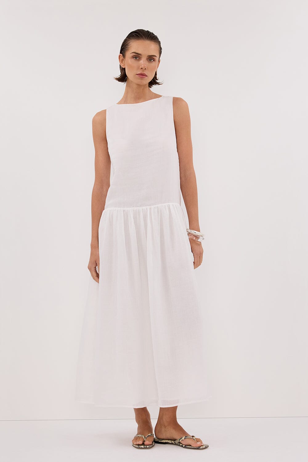 JACQUES WHITE RAMIE MIDI DRESS Clothing DISSH Boutiques 