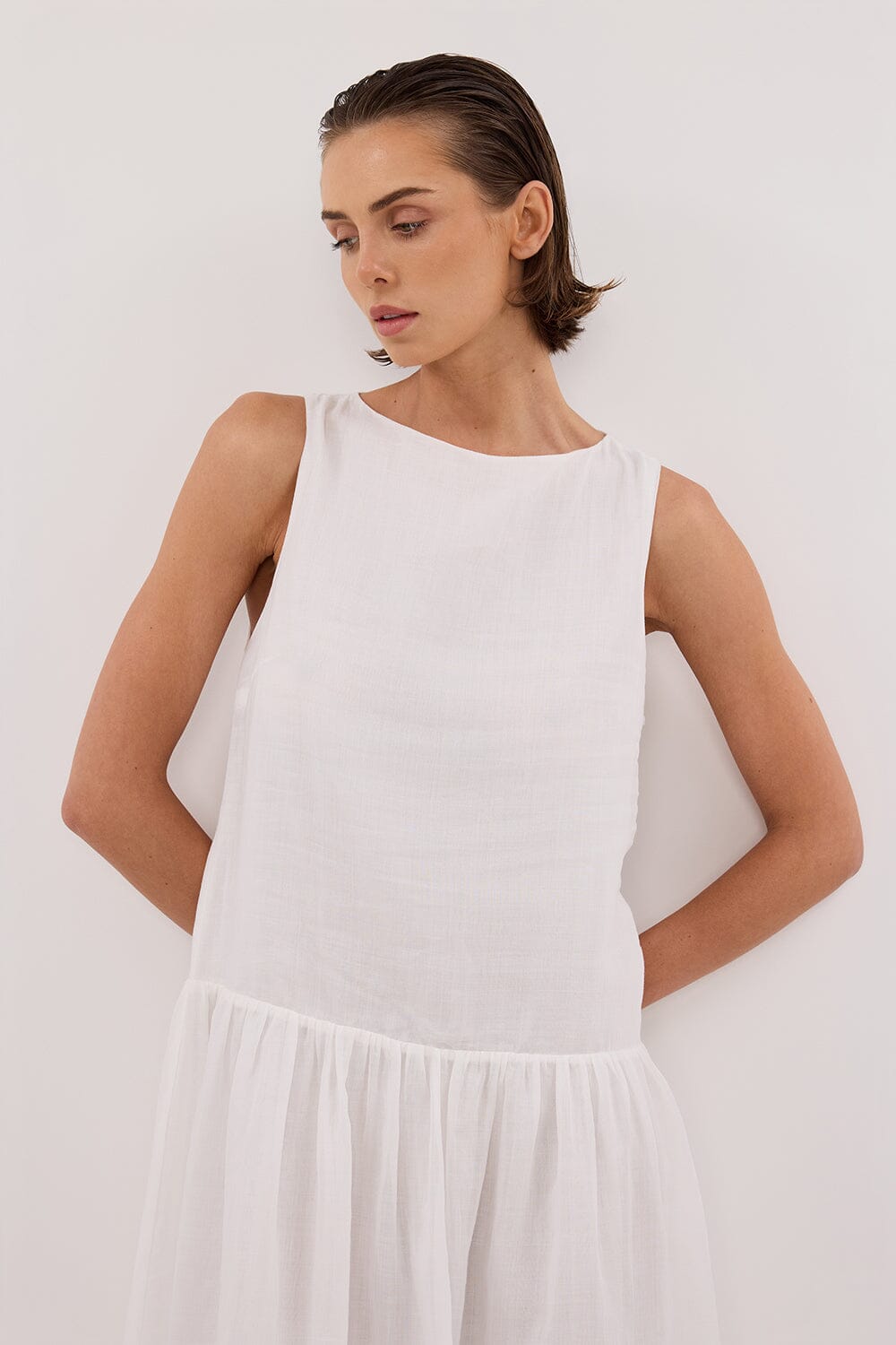 JACQUES WHITE RAMIE MIDI DRESS Clothing DISSH Boutiques 