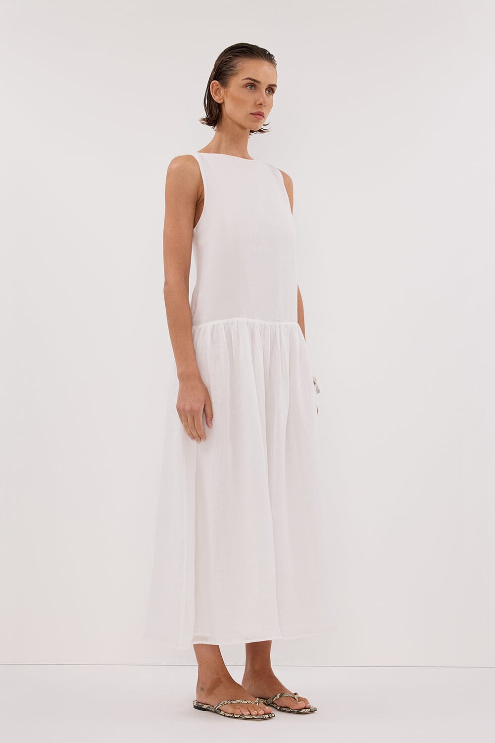 JACQUES WHITE RAMIE MIDI DRESS Clothing DISSH Boutiques 