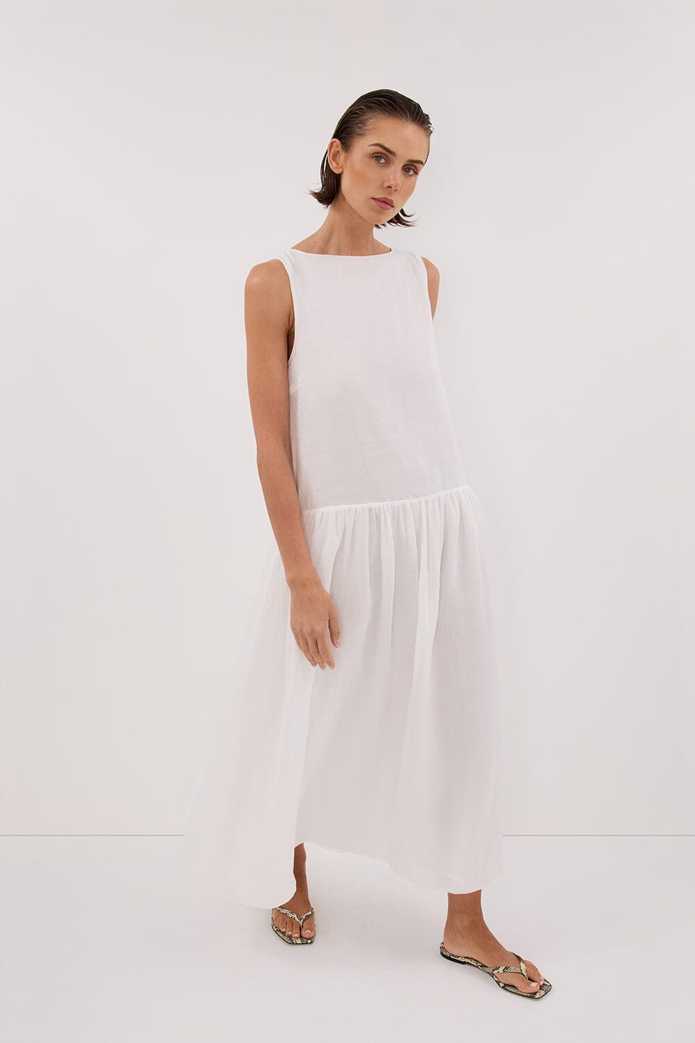 JACQUES WHITE RAMIE MIDI DRESS Clothing DISSH Boutiques 