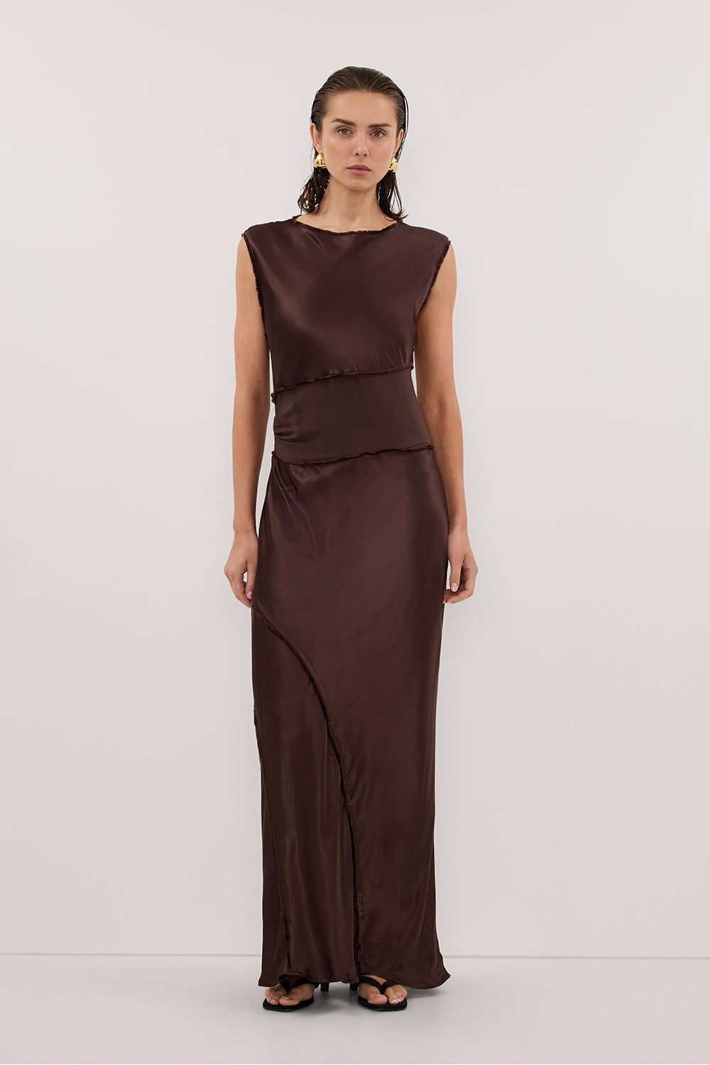 MONICA BITTER CHOCOLATE SATIN MIDI DRESS Clothing DISSH Boutiques 6 BITTER CHOCOLATE 