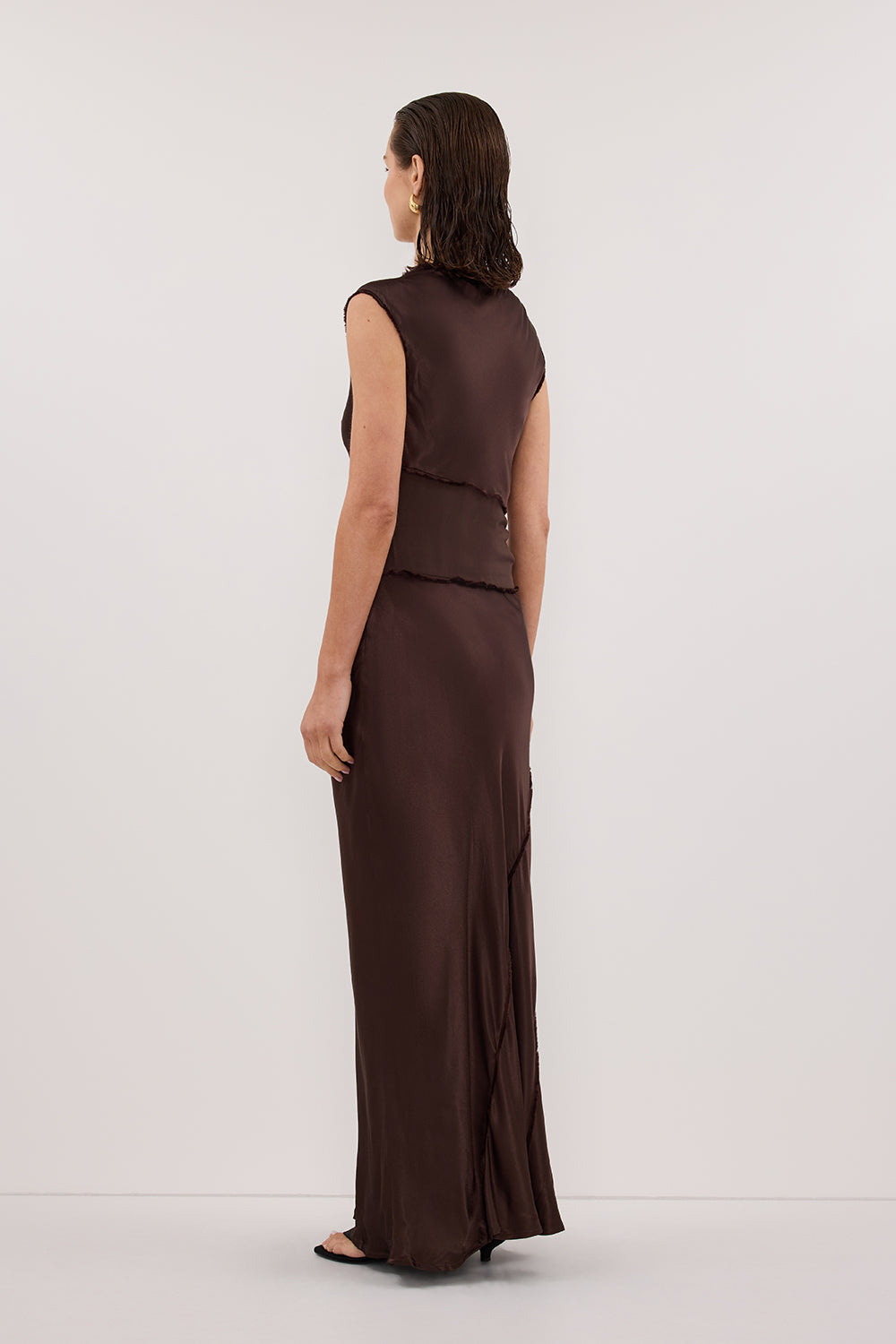 MONICA BITTER CHOCOLATE SATIN MIDI DRESS Clothing DISSH Boutiques 