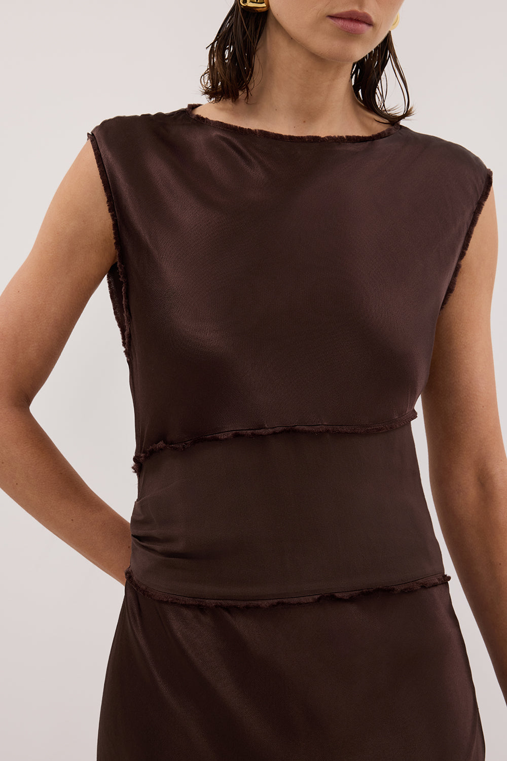 MONICA BITTER CHOCOLATE SATIN MIDI DRESS Clothing DISSH Boutiques 