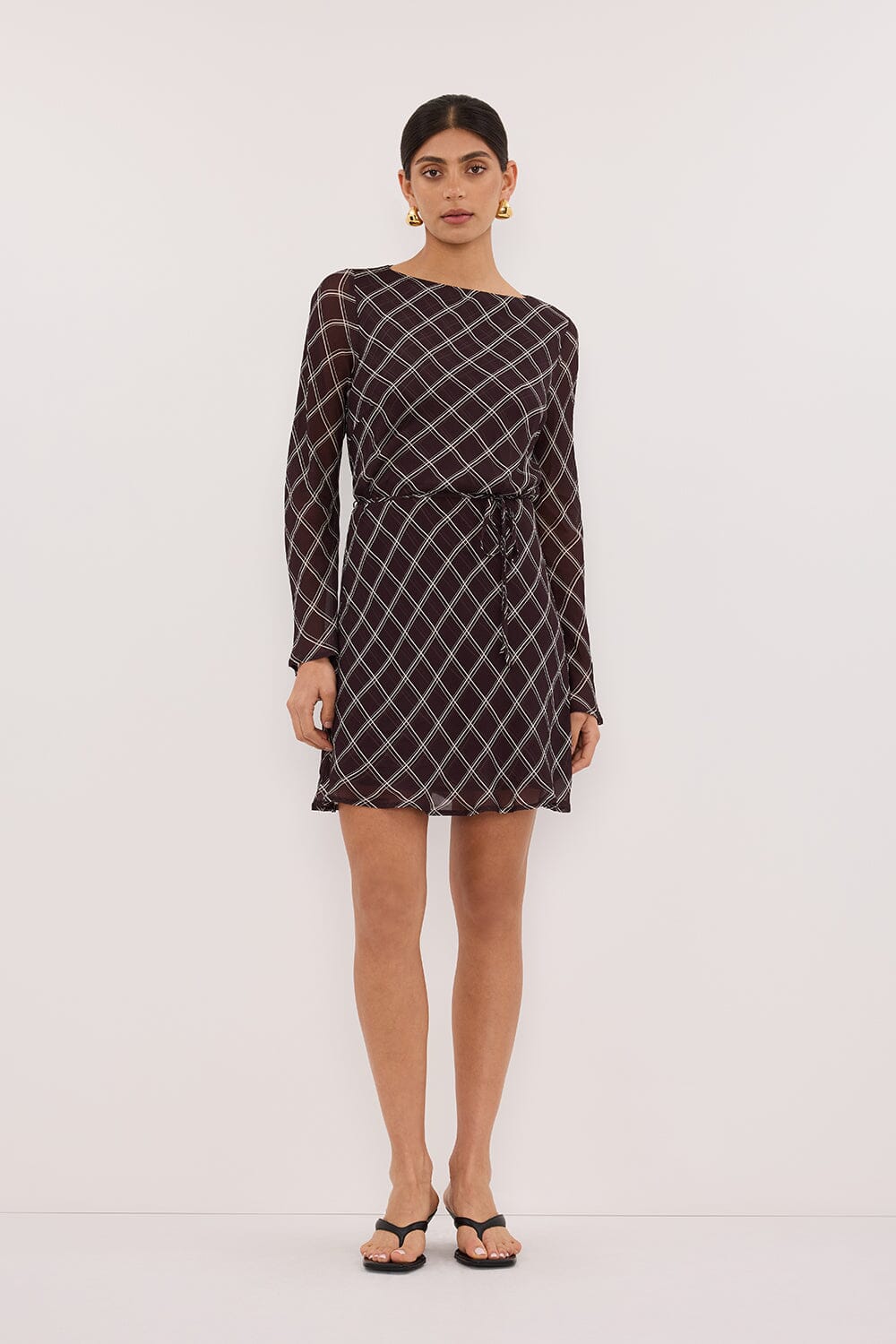 ARLINGTON CHOC LONG SLEEVE BOAT NECK MINI DRESS Clothing DISSH Boutiques 