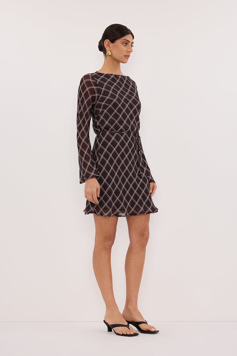 ARLINGTON CHOC LONG SLEEVE BOAT NECK MINI DRESS Clothing DISSH Boutiques 