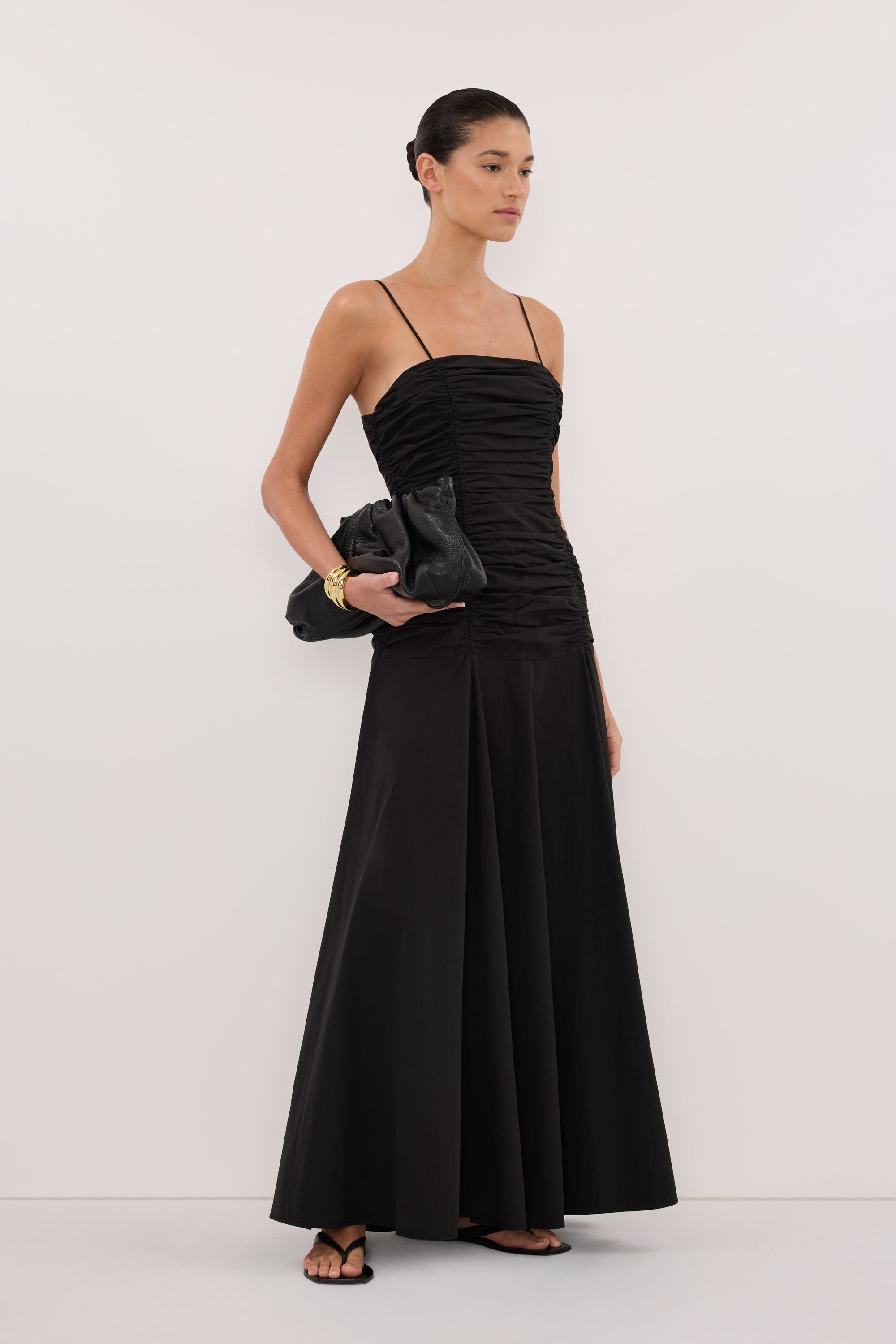 CARA BLACK SLEEVELESS COTTON MIDI DRESS