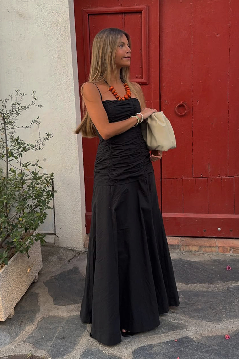 CARA BLACK SLEEVELESS COTTON MIDI DRESS