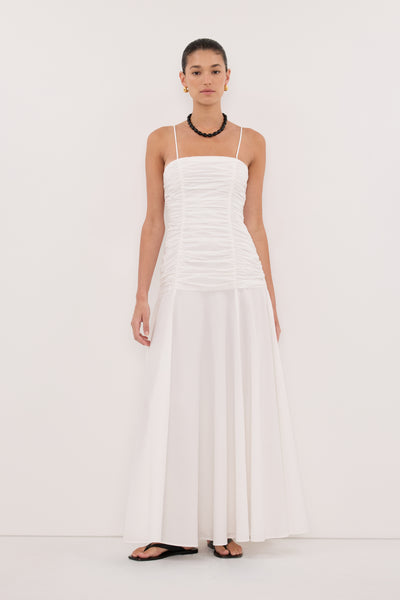 Aude wearing CARA WHITE SLEEVELESS COTTON MIDI DRESS