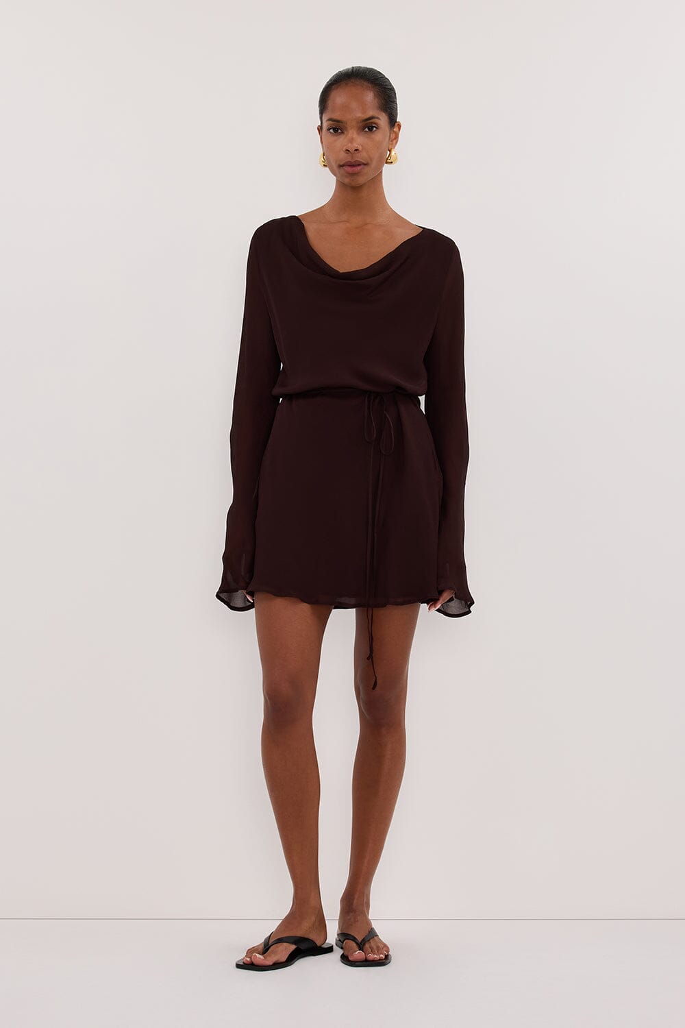 CORFU DARK CHOC SLEEVED MINI DRESS Clothing DISSH Boutiques 