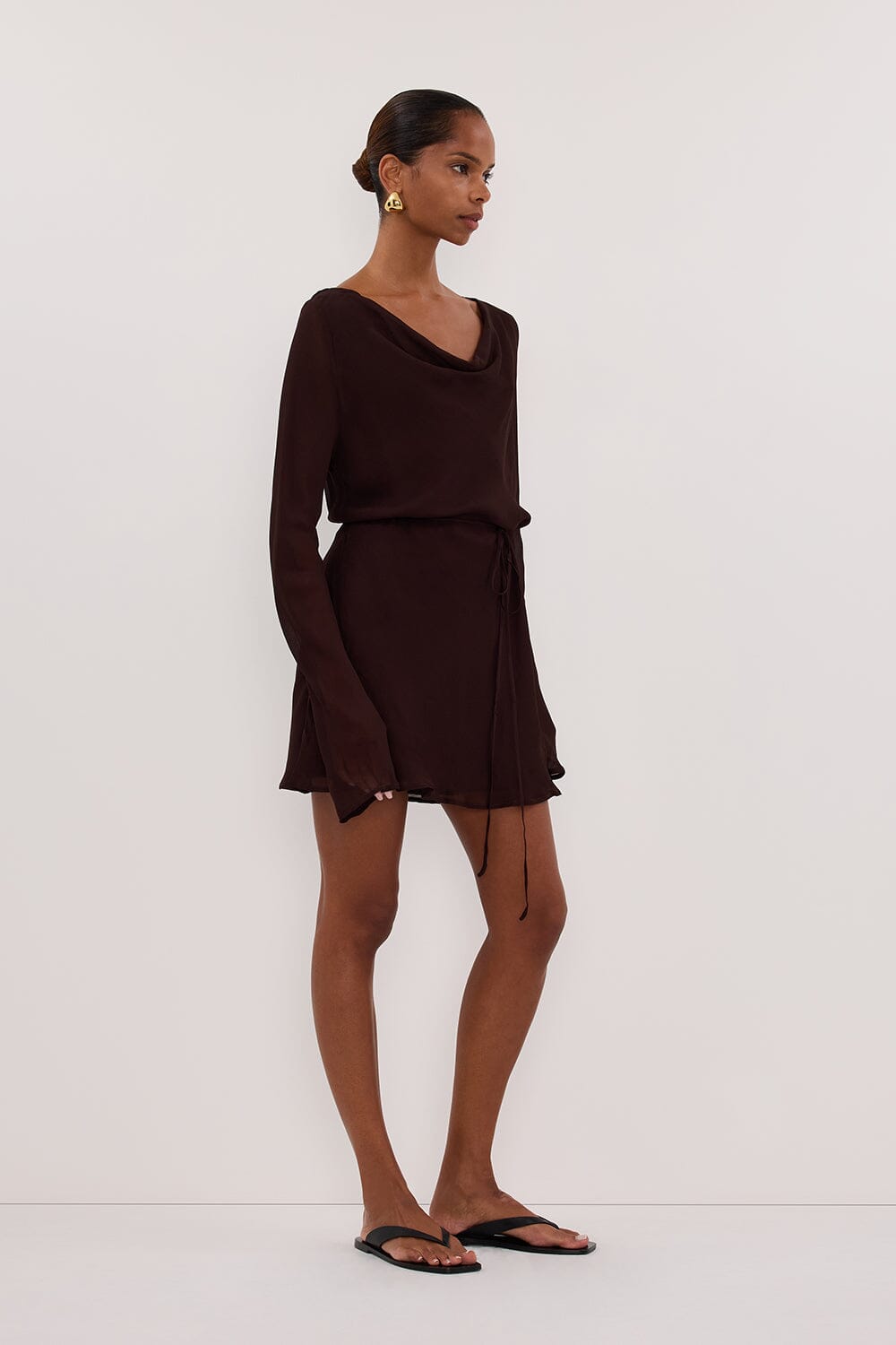 CORFU DARK CHOC SLEEVED MINI DRESS Clothing DISSH Boutiques 