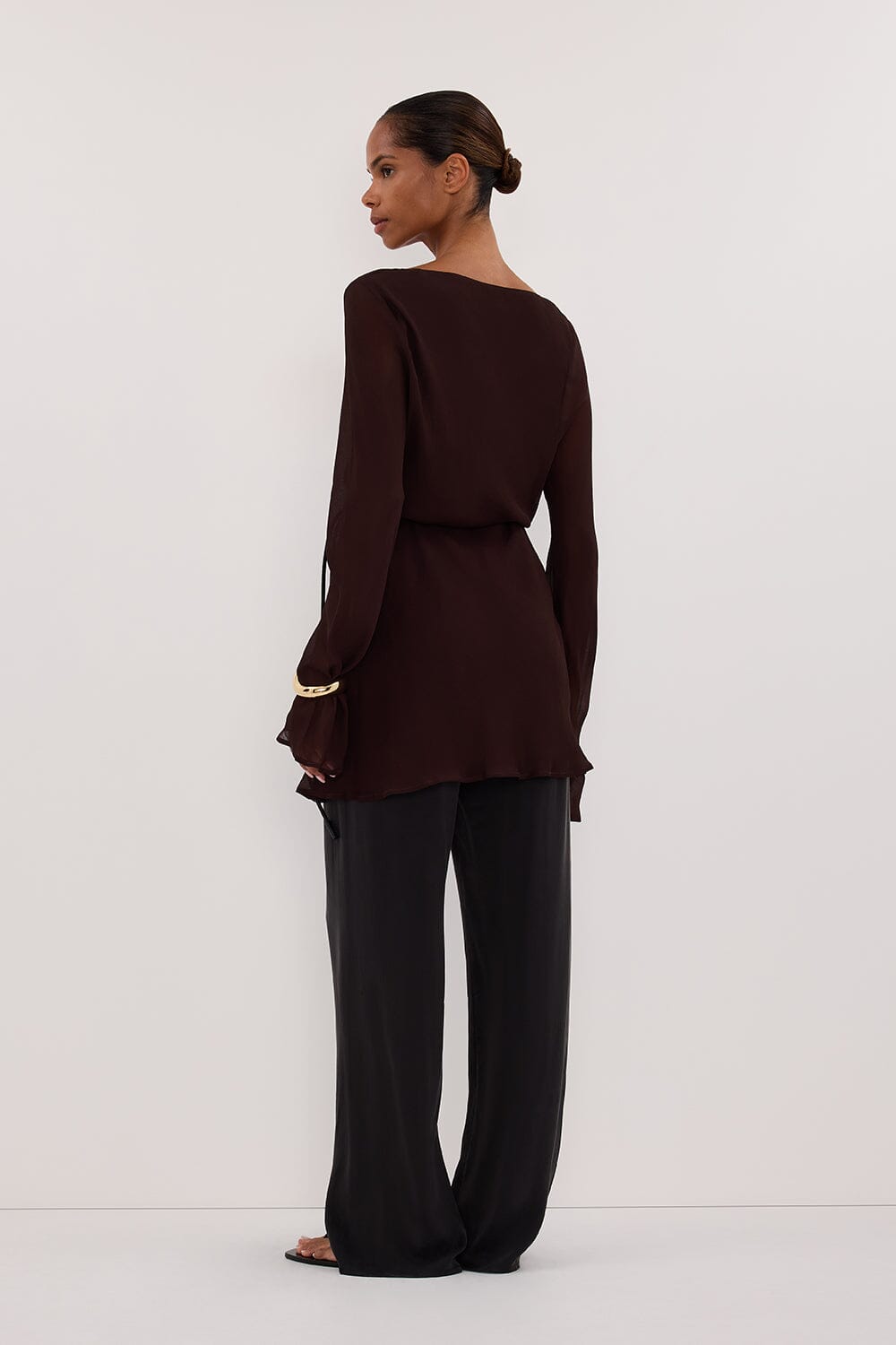 CORFU DARK CHOC SLEEVED MINI DRESS Clothing DISSH Boutiques 