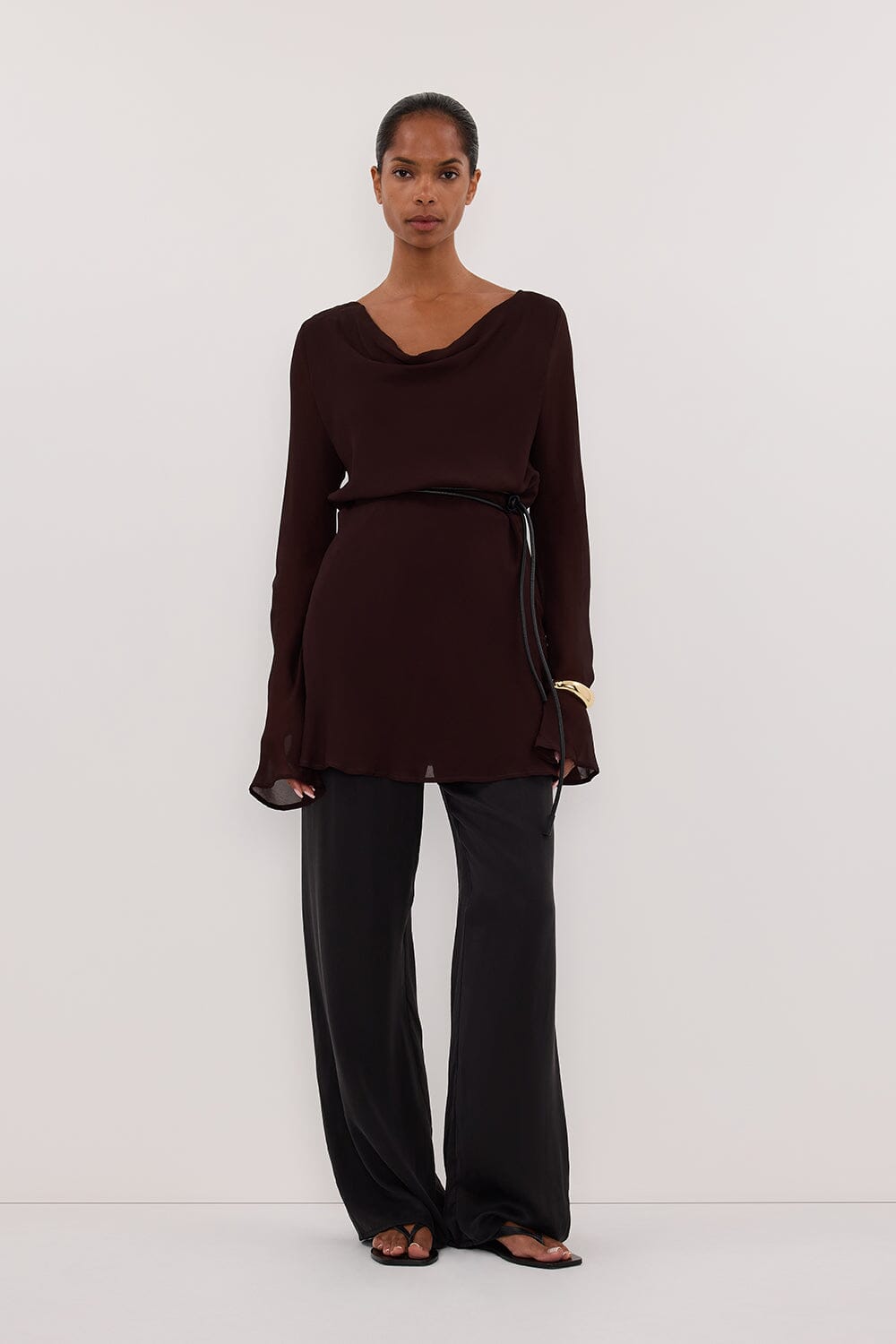 CORFU DARK CHOC SLEEVED MINI DRESS Clothing DISSH Boutiques 