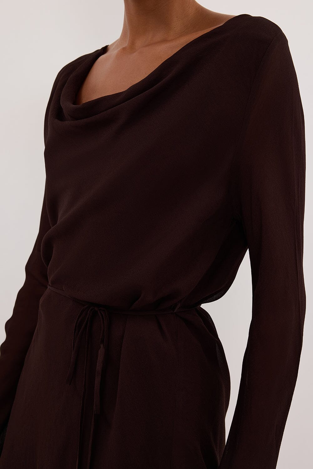 CORFU DARK CHOC SLEEVED MINI DRESS Clothing DISSH Boutiques 