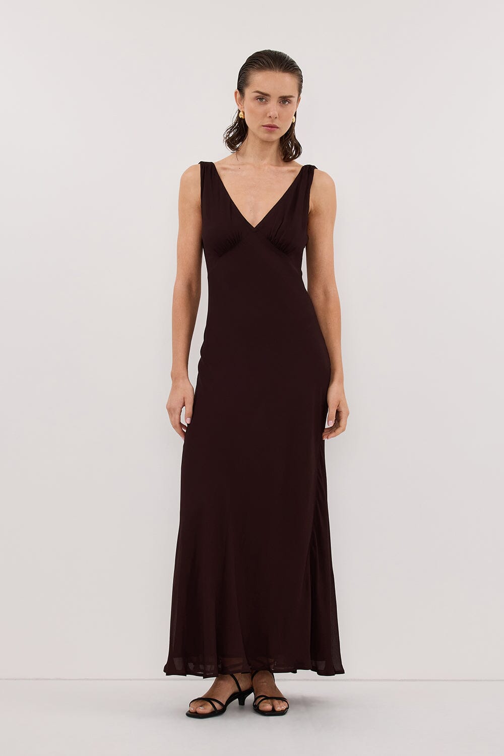 JORJA DARK CHOC SLEEVELESS MAXI DRESS Clothing DISSH Boutiques 6 DARK CHOCOLATE 
