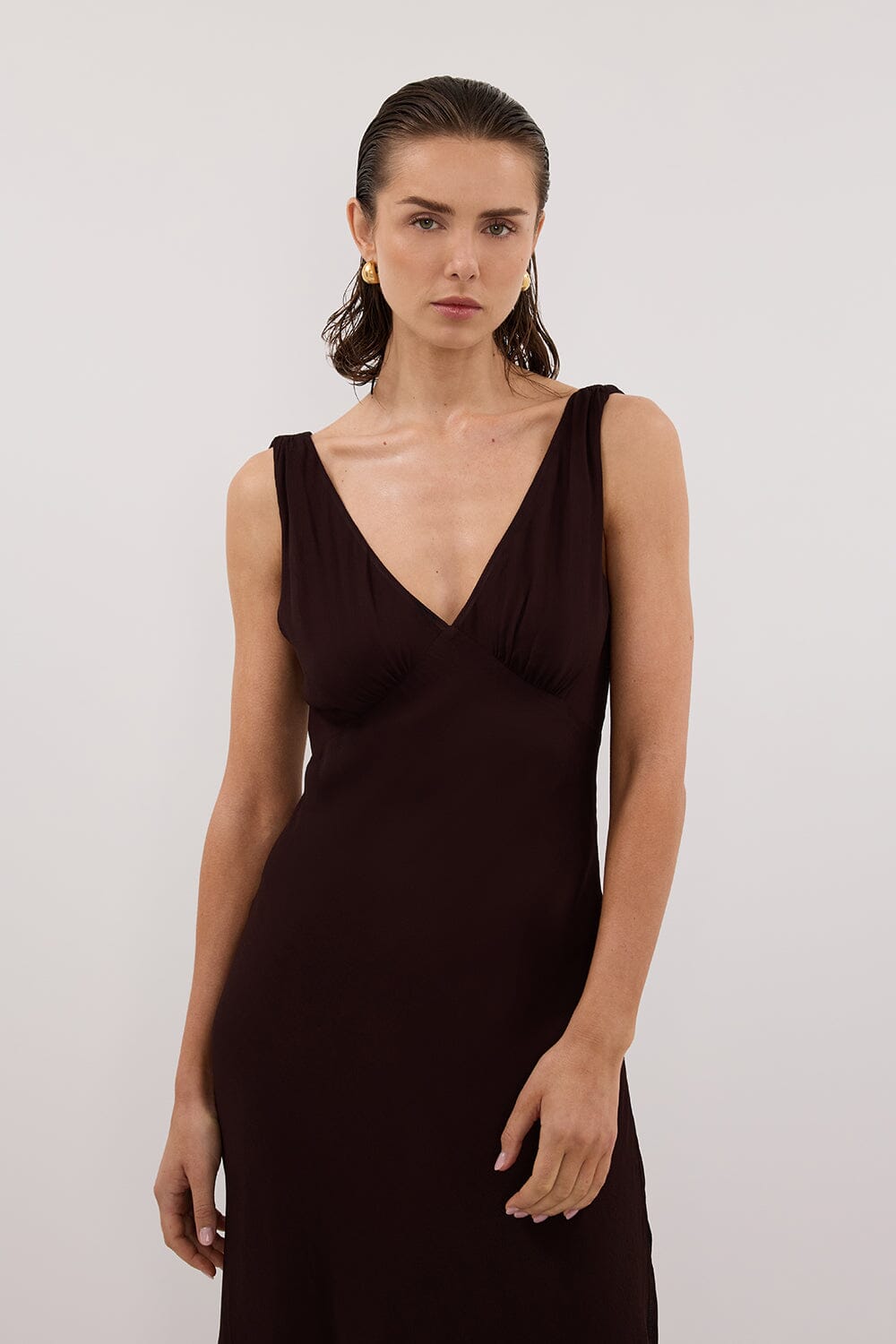 JORJA DARK CHOC SLEEVELESS MAXI DRESS Clothing DISSH Boutiques 
