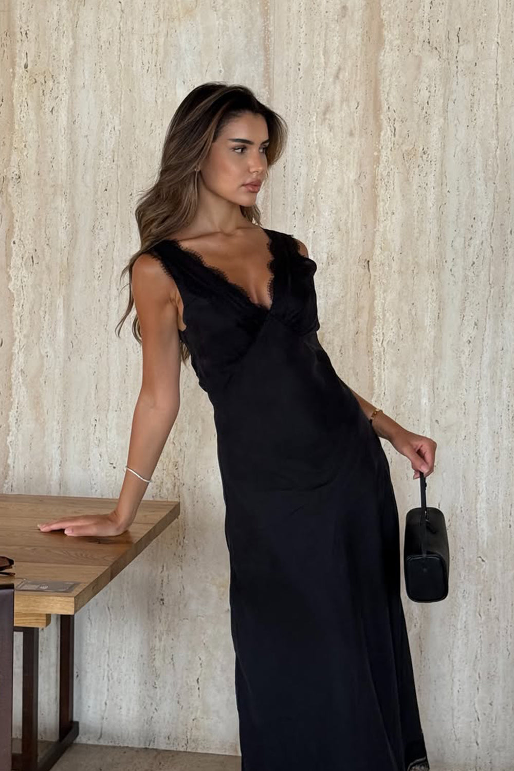 ANDREA BLACK CUPRO MIDI DRESS