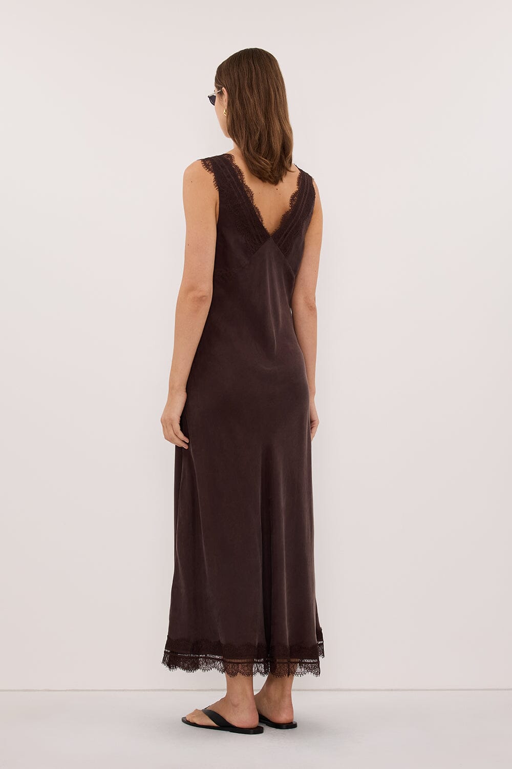ANDREA PLUM CHOC CUPRO MIDI DRESS