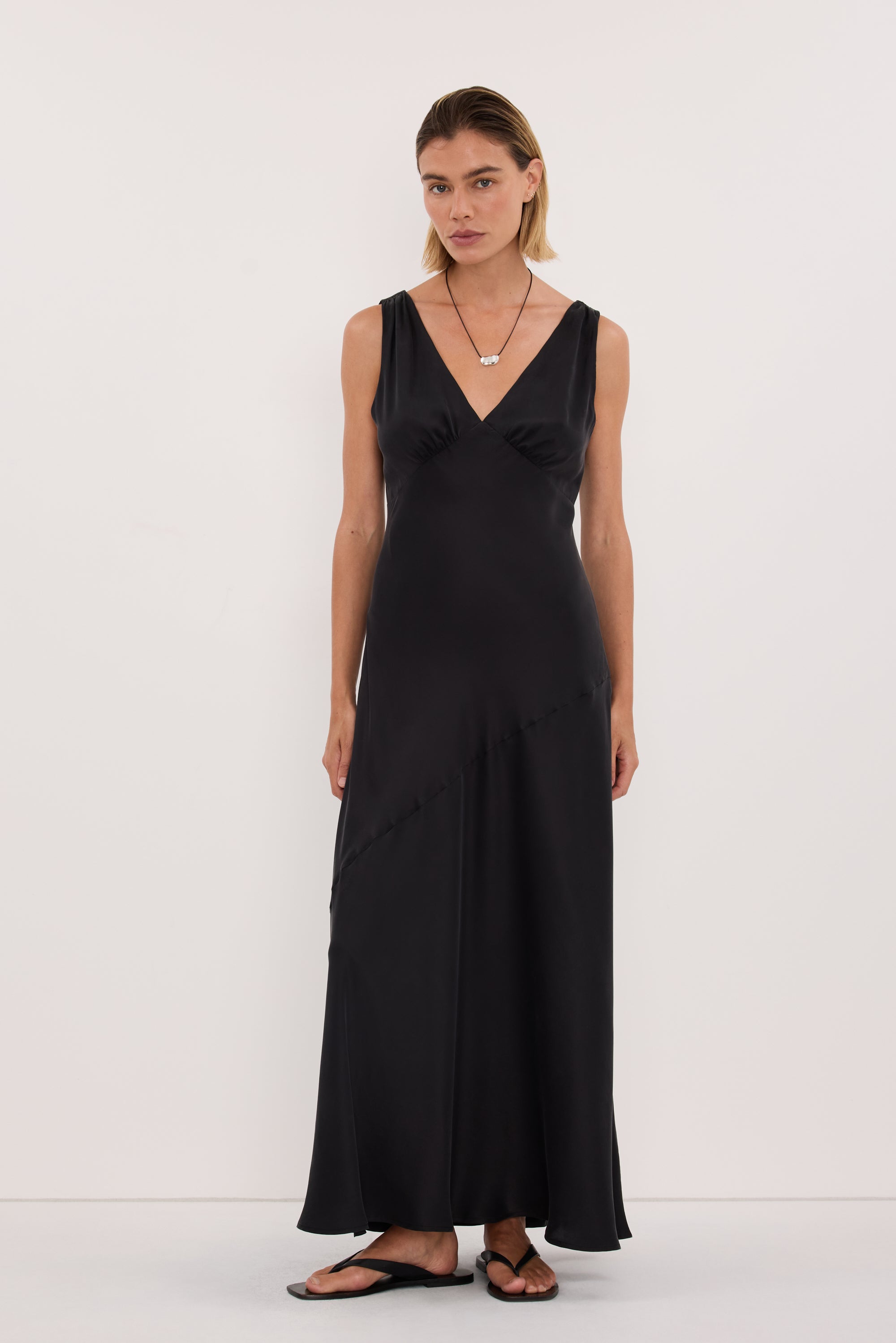 MILA BLACK SILK MIDI DRESS