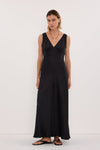 MILA BLACK SILK MIDI DRESS