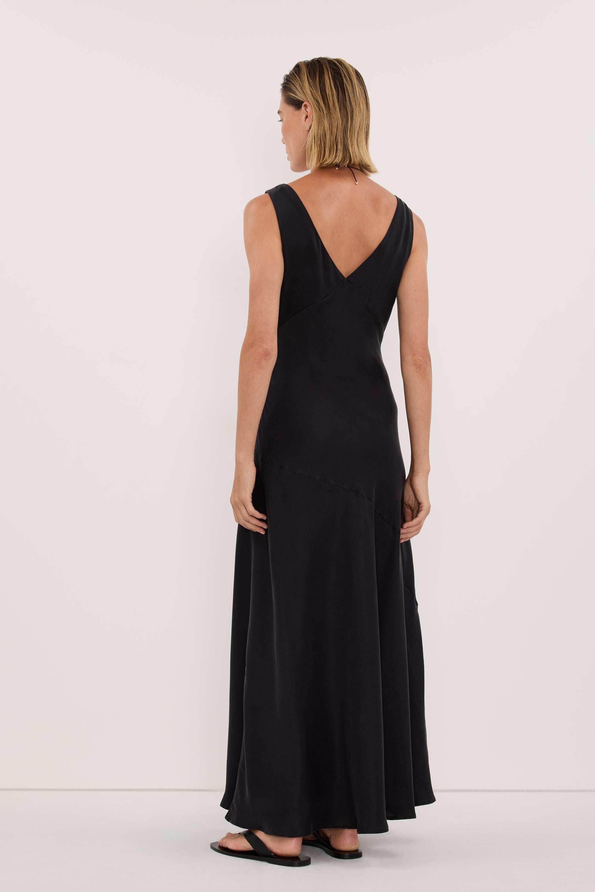 MILA BLACK SILK MIDI DRESS